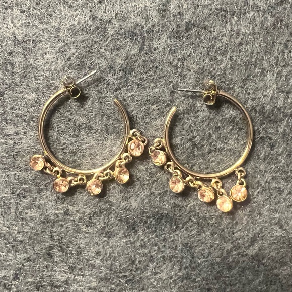 Stone Drop Hoop Earrings - Picture 2 of 2